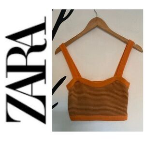 NWT Zara knit ribbed orange taupe sleeveless crop top